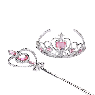 女童魔法棒爱艾莎公主皇冠假发头饰辫子发箍项链手套节日生日装扮