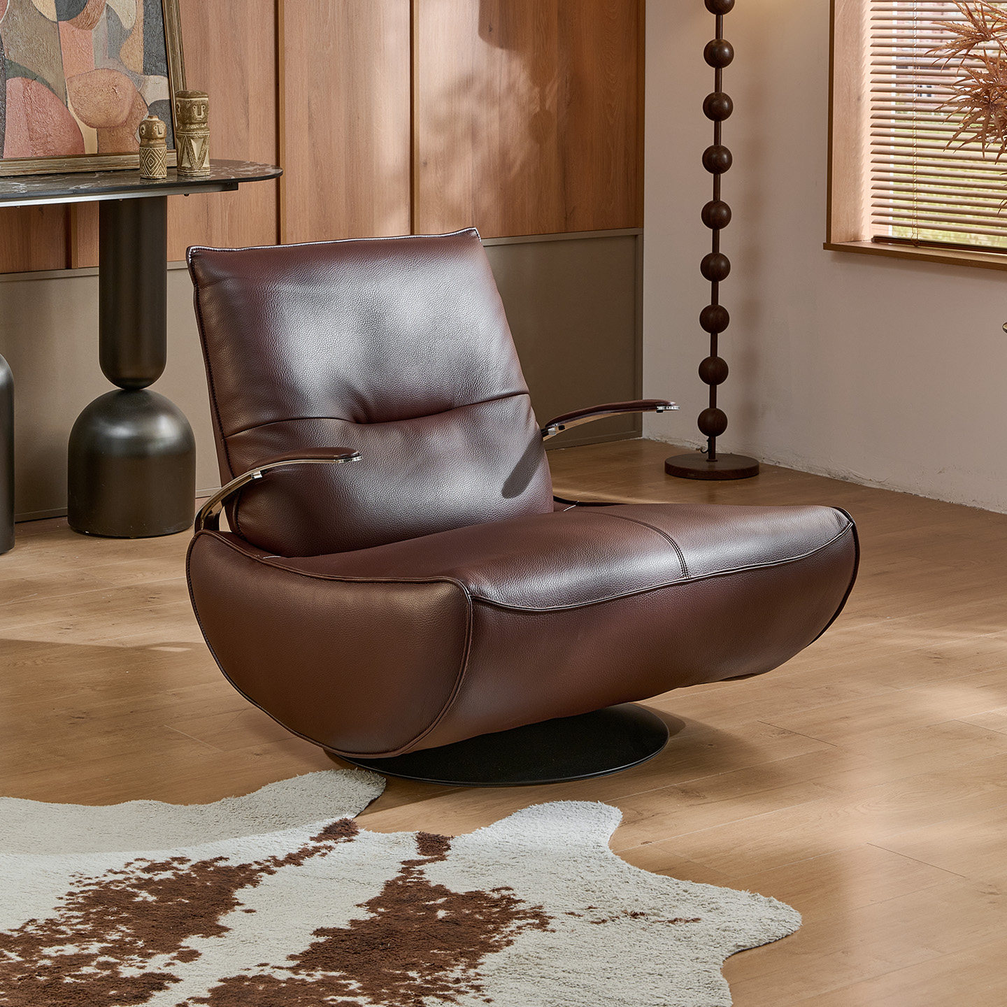 菲尚丽家意式单人沙发椅客厅旋转休闲椅高级感皮质阳台高端懒人椅,住宅家具,沙发椅,淘宝优惠券,粉丝福利购,淘宝优惠卷