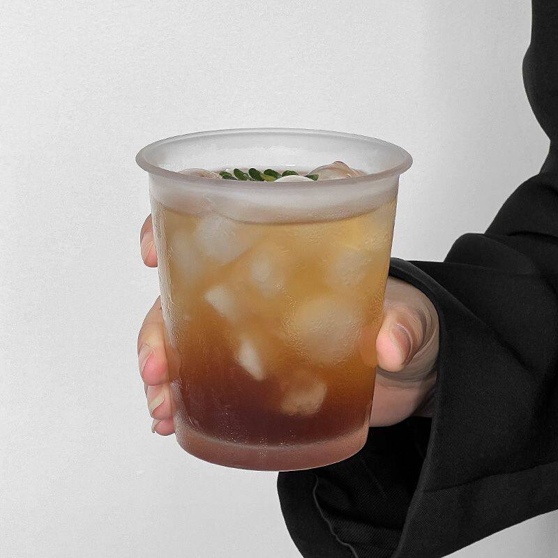 创意磨砂质感反口简约玻璃杯高颜值冷饮咖啡杯饮品杯果汁杯水杯子