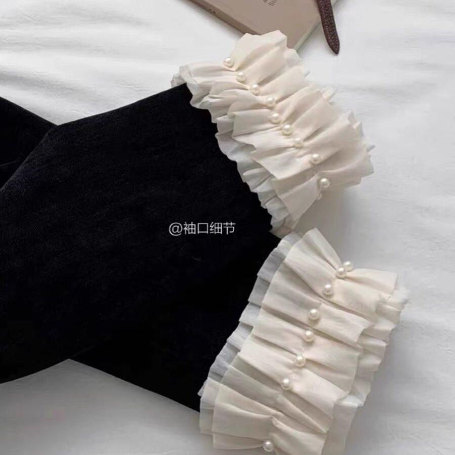百褶欧根纱带褶皱袖口领口diy衣服装花边辅料装饰压褶荷叶边假领
