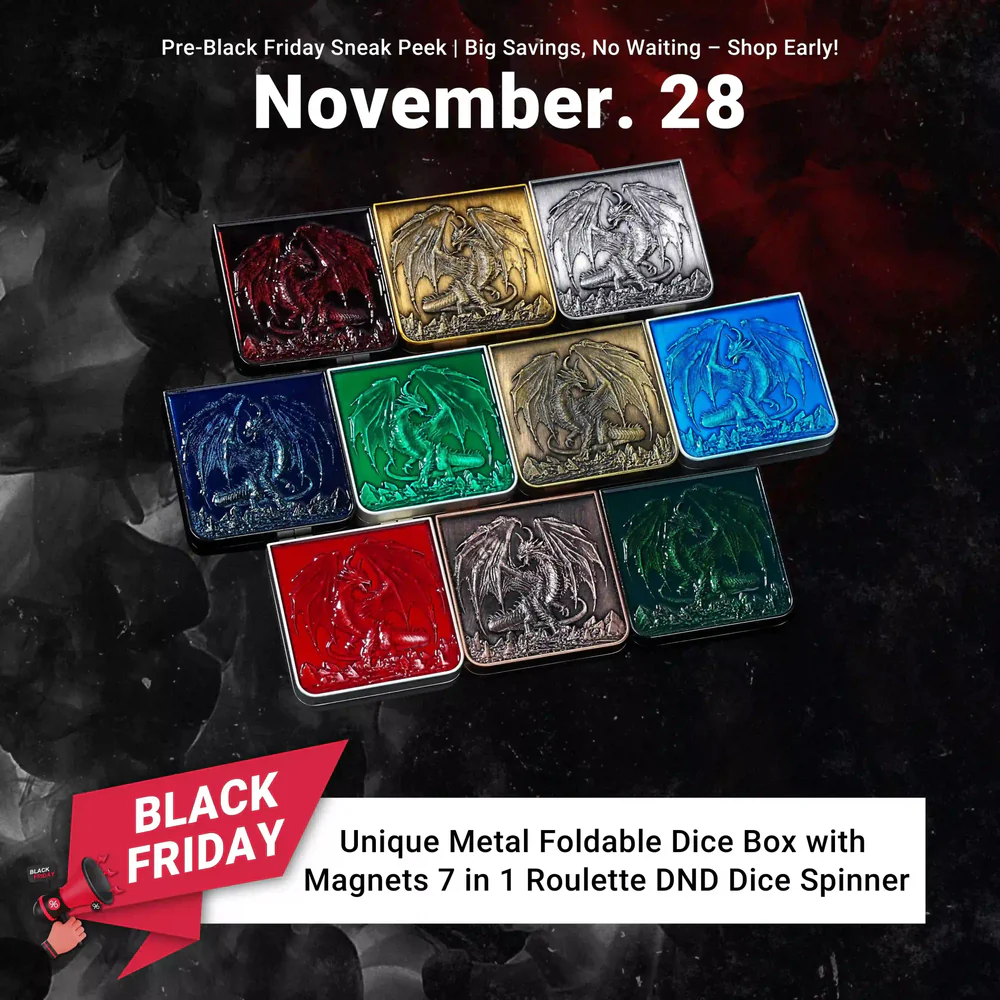 【代购】独特的金属折叠骰盒 带磁铁 7合1轮盘DND骰子转盘器