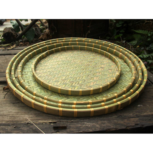 竹簸箕圆形干货晾晒筐盘米筛竹匾农家竹盘子手工竹制品竹青竹