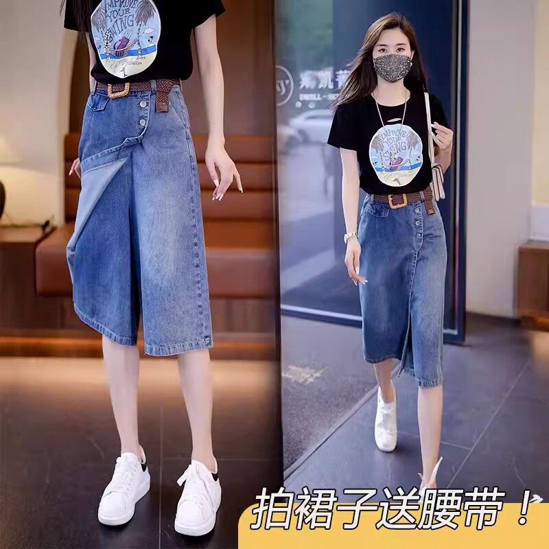 假两件牛仔连衣裙裙裤减龄图片