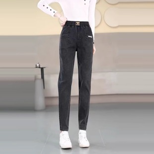 百搭老爹裤 牛仔裤 松紧腰加绒加厚哈伦小脚裤 新款 子 女2025年秋冬装