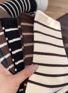 百搭学院风袜子堆堆袜子女秋冬新款精梳棉黑白条纹高筒袜ins潮