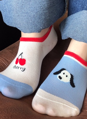 入夏啦~复古撞色小狗船袜～太软萌啦可卡通透气网眼无骨棉隐形袜