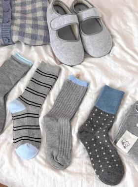 秋冬中筒袜ins潮纯棉日系加厚保暖居家地板睡眠袜波点羊毛袜子女