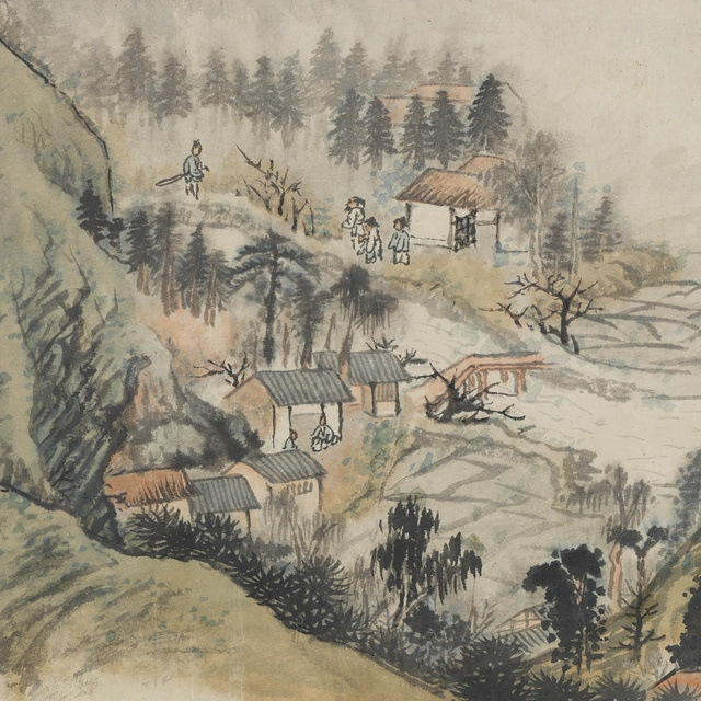 石涛 桃源图 水墨写意 山水图 古代国画书法长卷 艺术微喷复制品