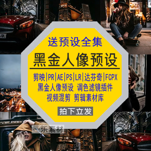 黑金人像预设PR调色PS滤镜LR剪映FCPX达芬奇LUT插件视频剪辑素材
