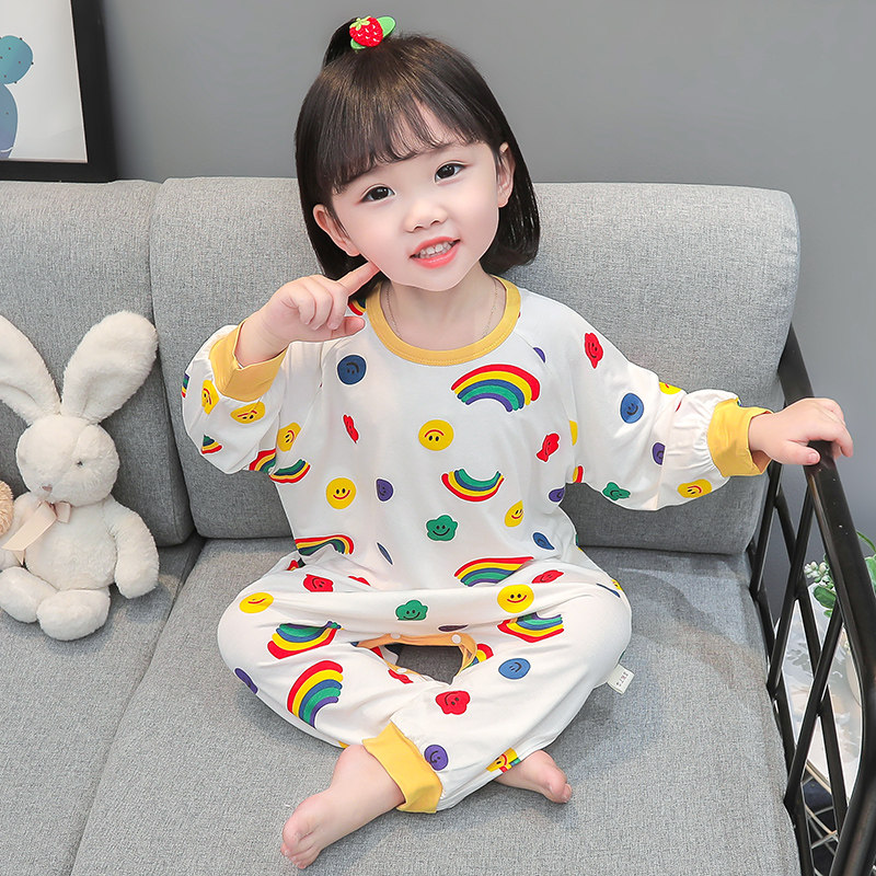 GIRLS ONE-PIECE PAJAMAS SPRING AUTUMN AND SUMMER THIN MODAL AIR-CONDITIONED CLOTHES GIRLS LONG-SLEEVED BABY CRAWLING CLOTHES CHILDRENS LOUNGEWEAR