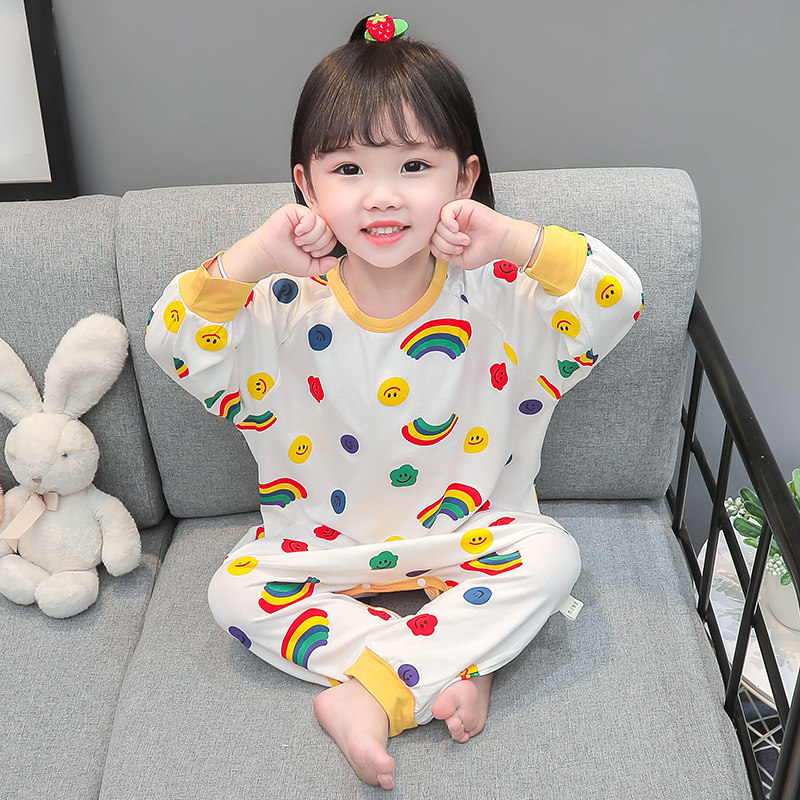 GIRLS ONE-PIECE PAJAMAS SPRING AUTUMN AND SUMMER THIN MODAL AIR-CONDITIONED CLOTHES GIRLS LONG-SLEEVED BABY CRAWLING CLOTHES CHILDRENS LOUNGEWEAR