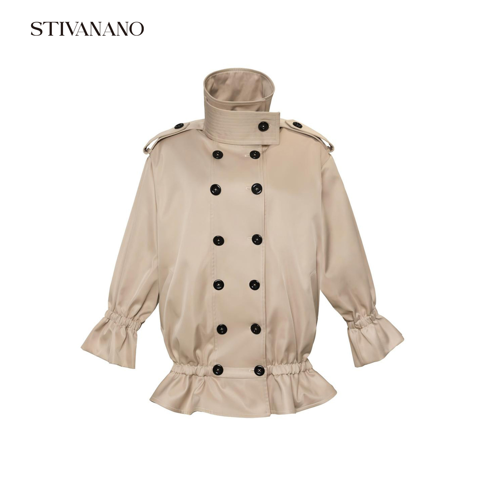 Stivanano 立领双排扣花苞下摆风衣