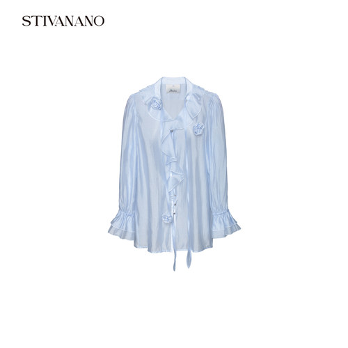 Stivanano 雾感荷叶边花朵长袖衬衫