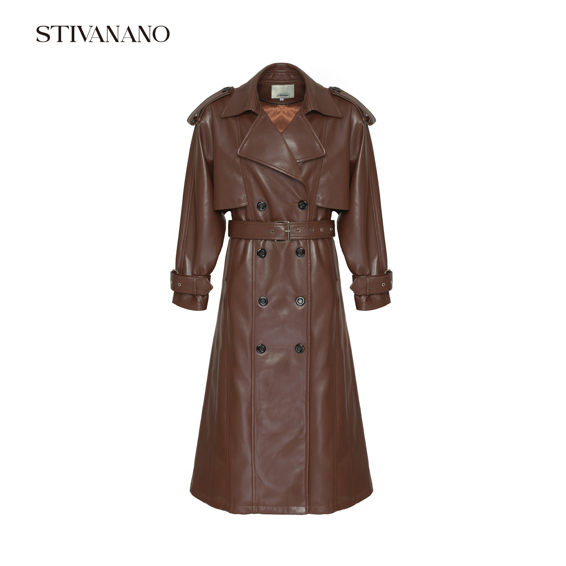 Stivanano蛋白皮蝙蝠袖毛呢外套