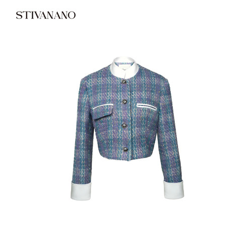 Stiva蓝紫立领高腰短外套
