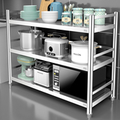 304不锈钢带围栏厨房置物三层落地家用加厚收纳储物微波炉货架子