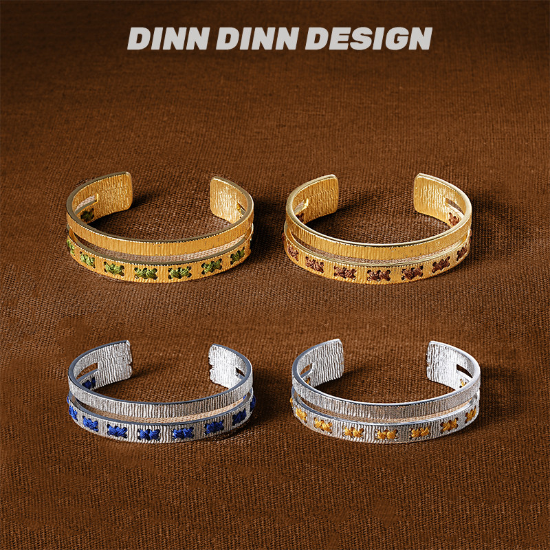 DINN DINN DESIGN彩色穿线双层手镯四色个性女高级感开口手链镂空