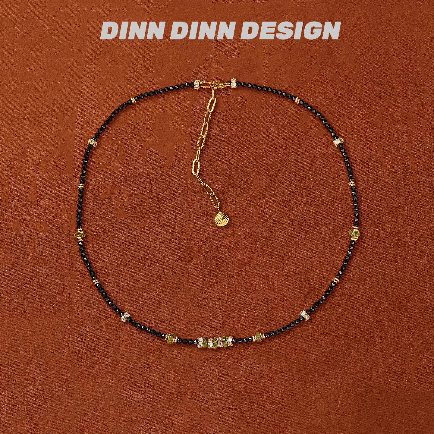 DINN DINN DESIGN 度假系列橄榄石黑色手工编织串珠锁骨链项链图片