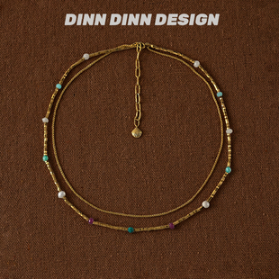 小众设计感 时尚 DINN DESIGN彩色珠珠双层项链度假风轻奢个性