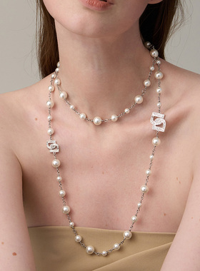 DINN DINN DESIGN字母项链D长款珍珠拼接项链轻奢小众高级设计感