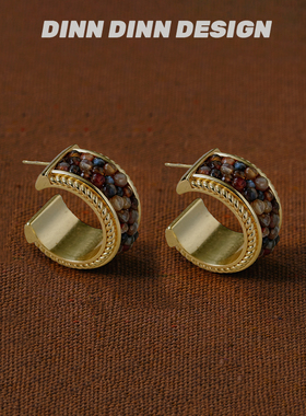 DINN DINN DESIGN度假系列手工珠珠拼接耳环复古送女友高级感独特