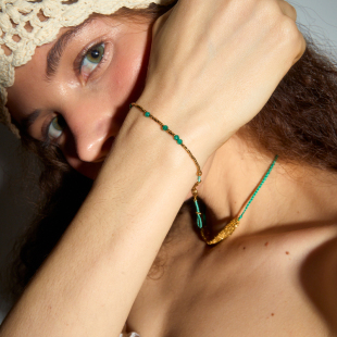 DINN DESIGN绿色串珠纯手工手链度假风项链百搭小众高级感