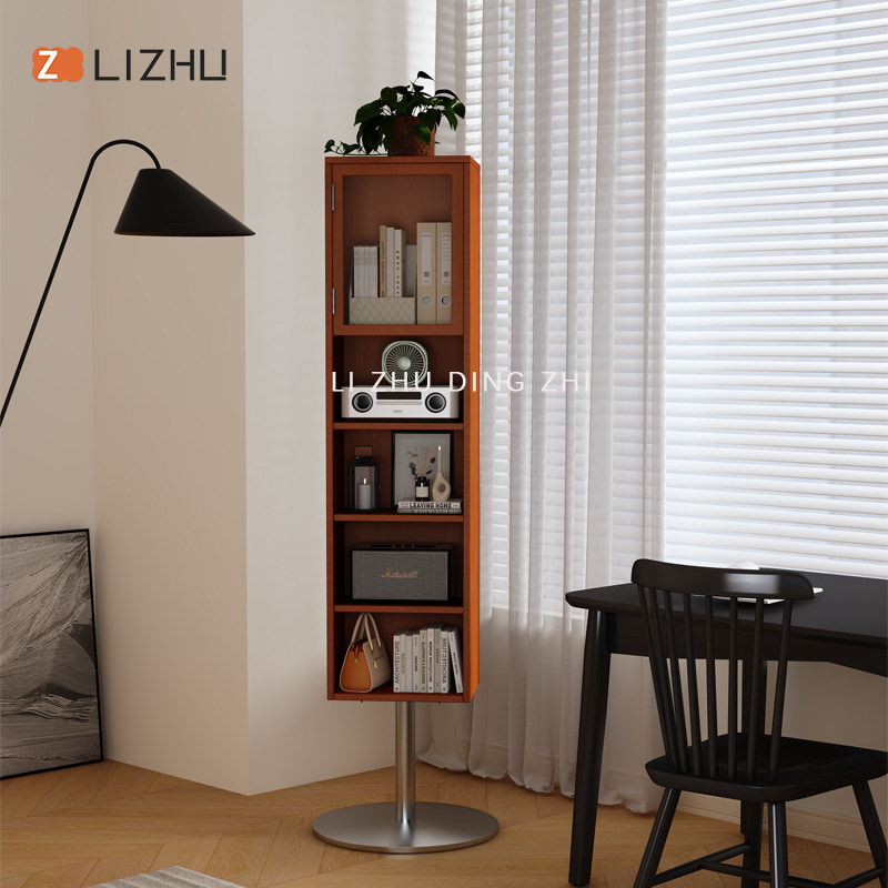 北欧乐己旋转镜柜日式杂志柜全身镜复古穿衣镜落地储物柜书柜镜柜