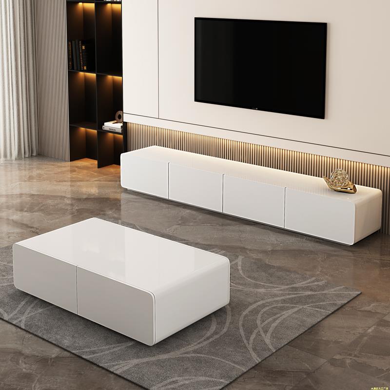 电视柜北欧现代简约风格小户型客厅实木多层茶几电视柜组合白色