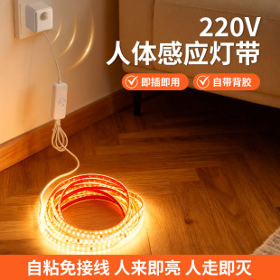 人体感应led灯条220V灯带卧室客厅电视背景墙开关插电床头氛围灯