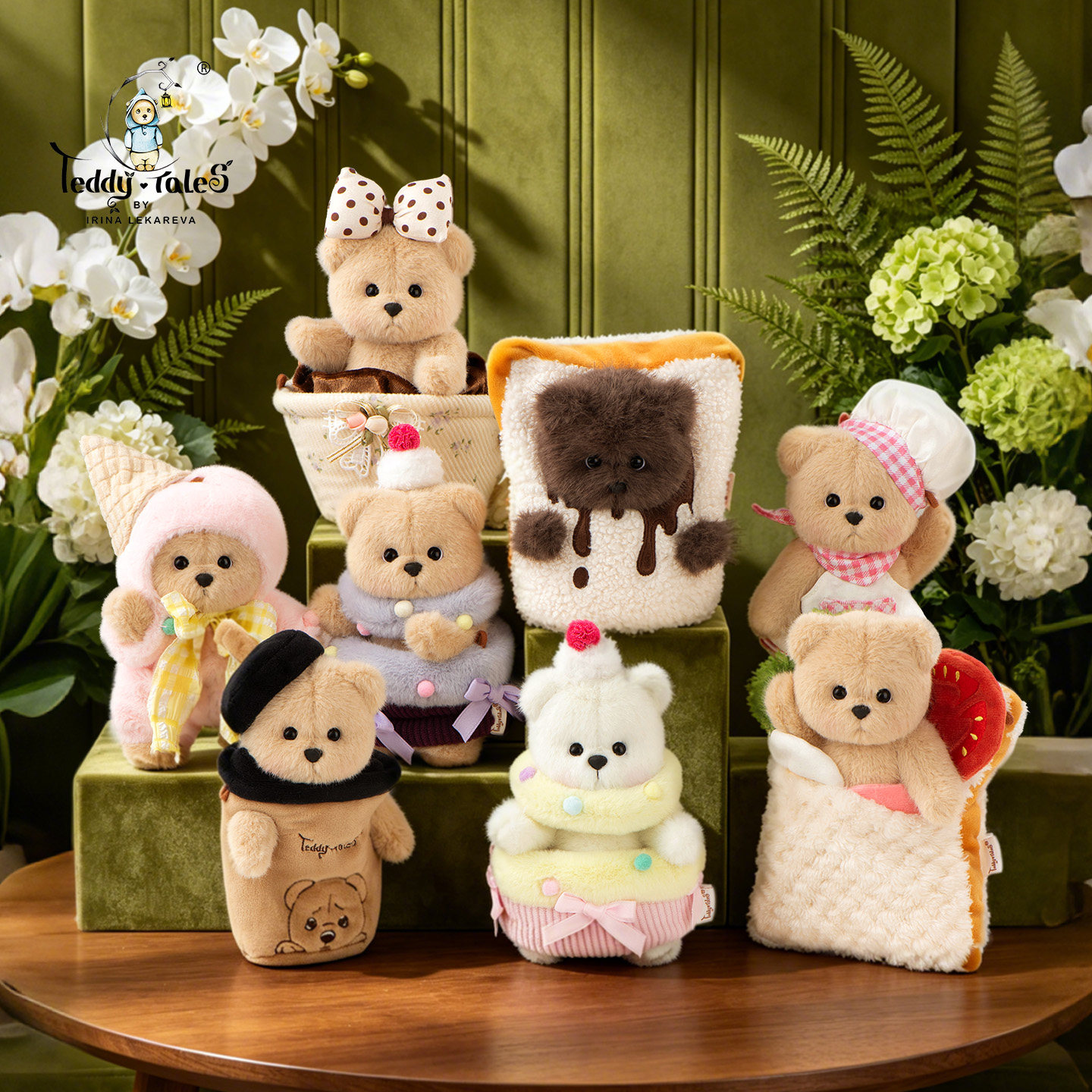 TeddyTales莉娜熊趣味蛋糕毛绒玩偶咖啡杯巧克力面包可爱甜品公仔