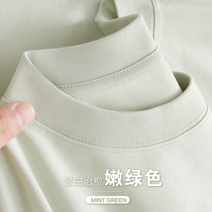 男纯棉t恤浅绿色圆领长袖薄荷绿纯色休闲上衣春0109k