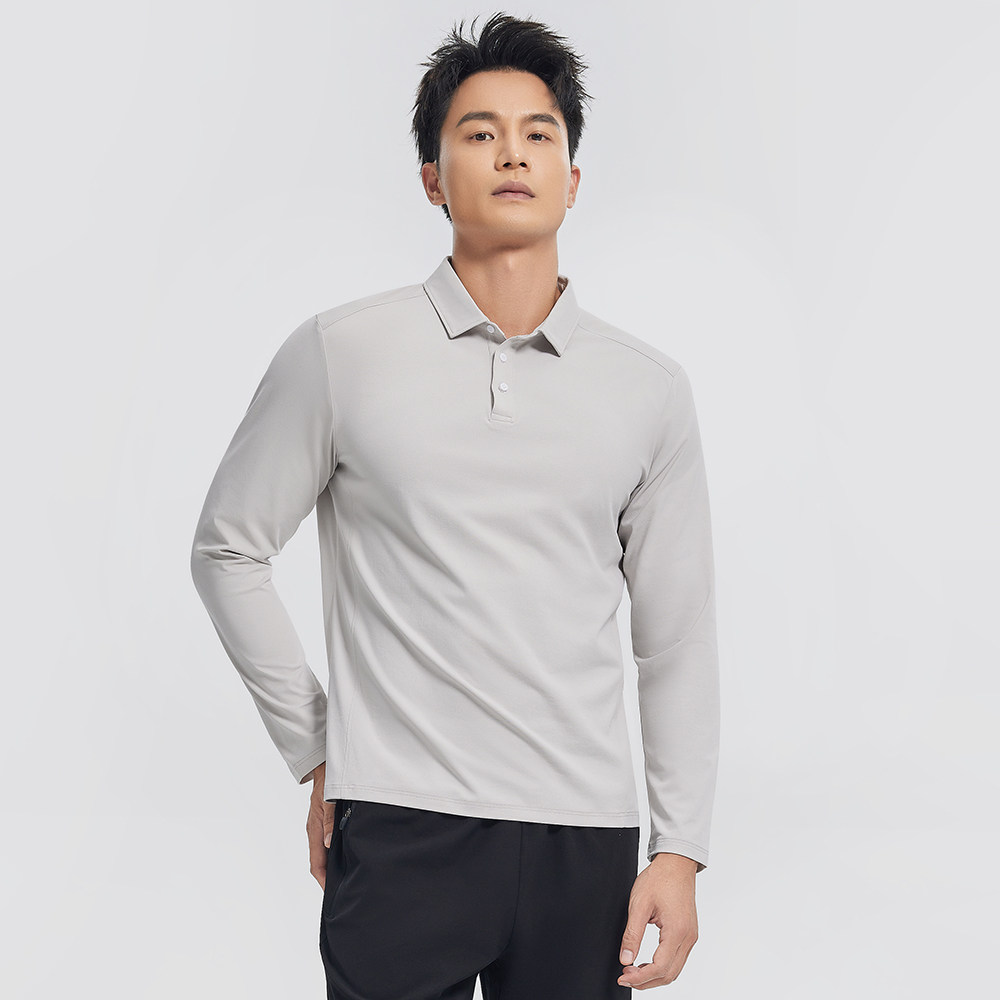 GYMANT肌肉蚂蚁冬季新款运动健身衣亲肤浅灰色男翻领长袖POLO