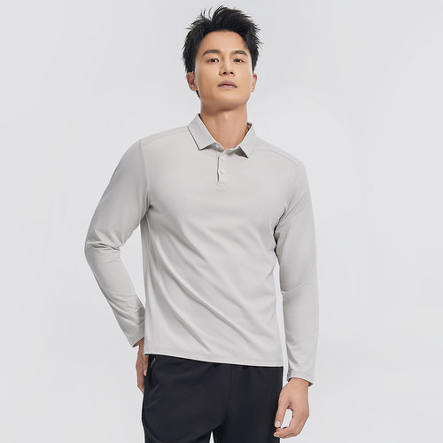 GYMANT肌肉蚂蚁冬季新款运动健身衣亲肤浅灰色男翻领长袖POLO