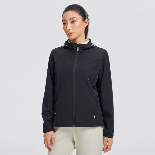 GYMANT肌肉蚂蚁冬季新款防风舒适速干上衣黑色女连帽单层休闲外套