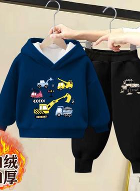 男女童加绒卫衣套装秋冬2025新款儿童冬季洋气宝宝加厚连帽两件套