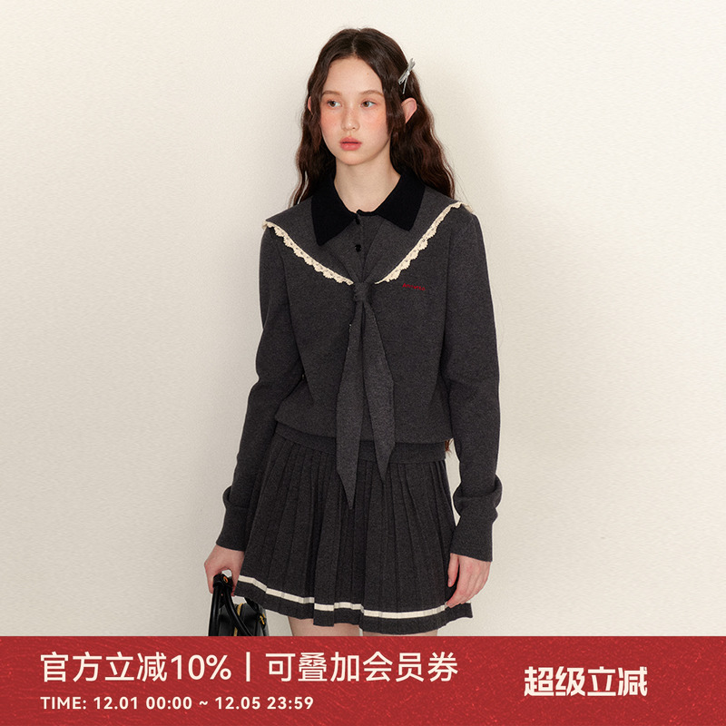 毛衣+百褶短裙针织套装秋冬新款