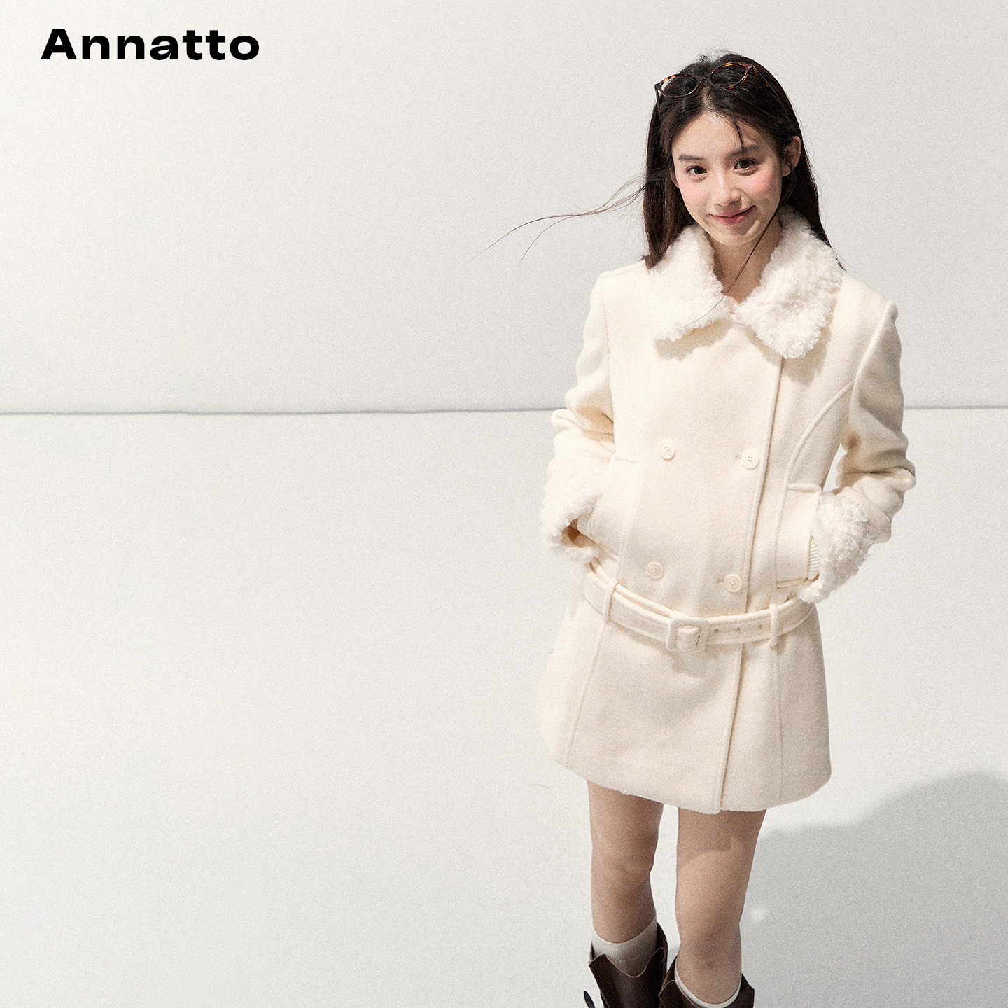 ANNATTO冬季含羊毛保暖外套女