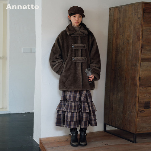 ANNATTO【10/20 20:00】复古翻领双扣袢可拆卸门襟宽松皮草外套