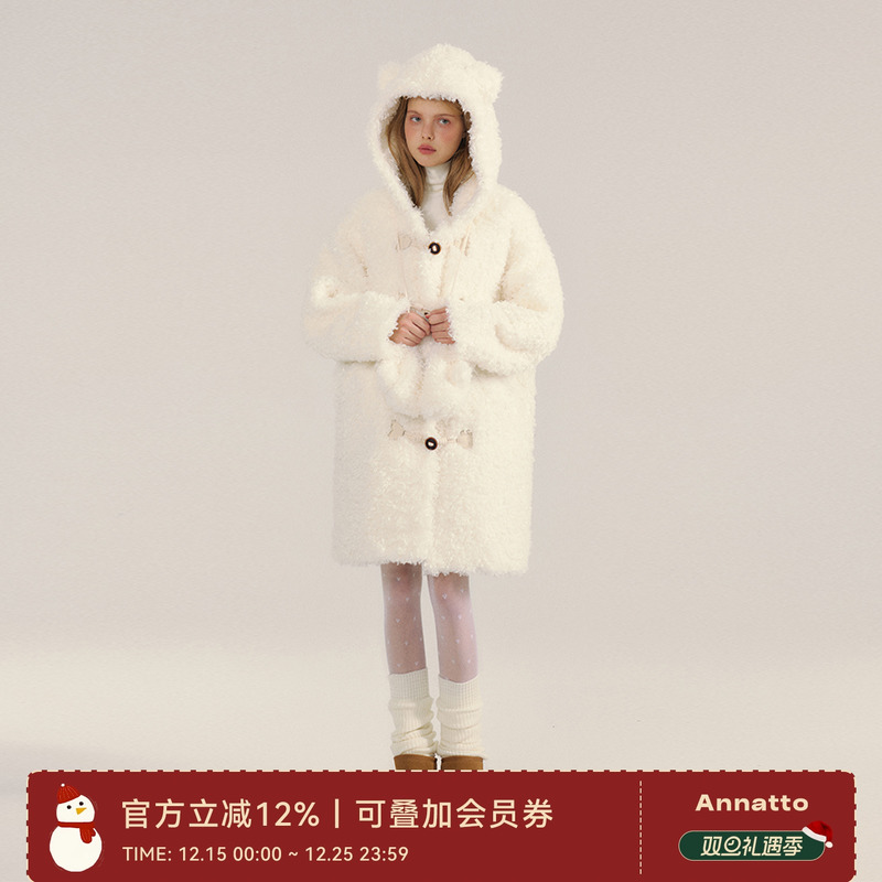 白色毛毛外套连帽羊羔毛大衣