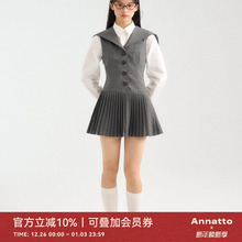 ANNATTO 春季复古海军领修身白色衬衫连衣裙百褶半身裙套装女
