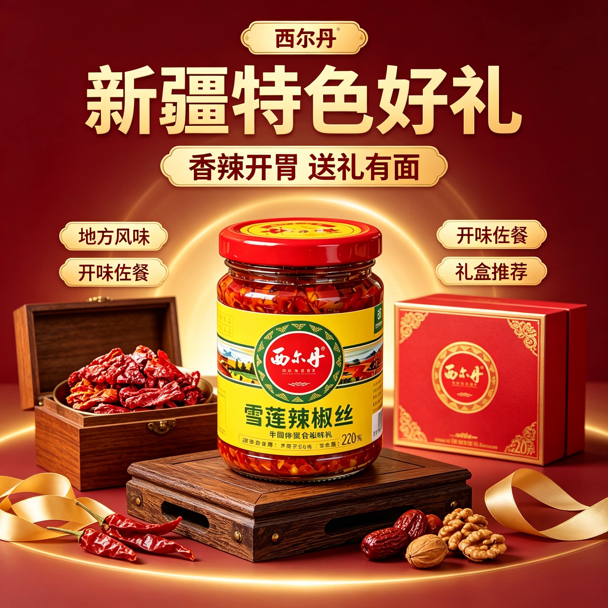 新疆特产西尔丹天山雪莲辣椒丝辣椒酱甜椒酱新疆肉辣椒牛肉下饭菜