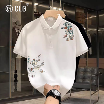 香港GLG潮牌轻奢翻领短袖polo衫情侣T恤印花夏季宽松时尚休闲上衣