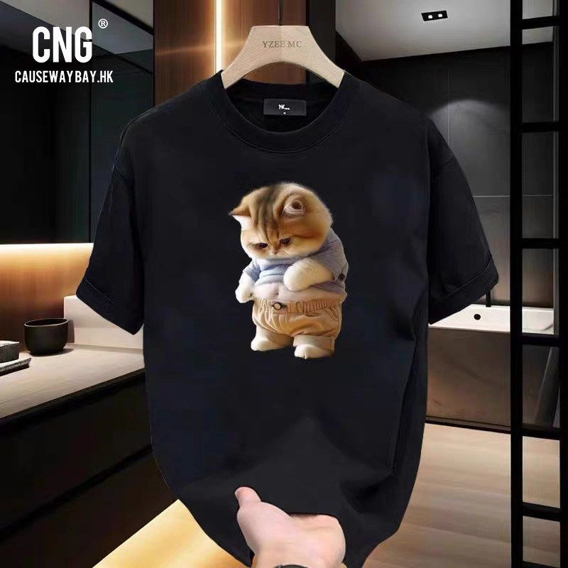 香港潮牌美式个性猫咪短袖T恤男女高端潮流重磅纯棉半袖休闲夏季