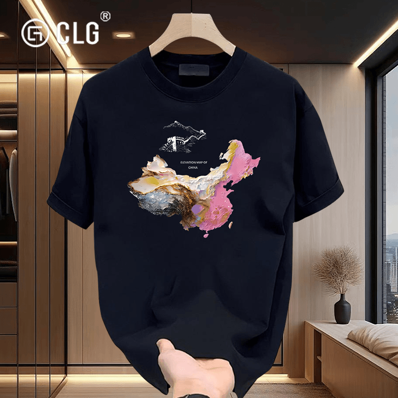 香港GLG潮牌创意地图短袖T恤美式高街休闲百搭宽松纯棉圆领体恤男