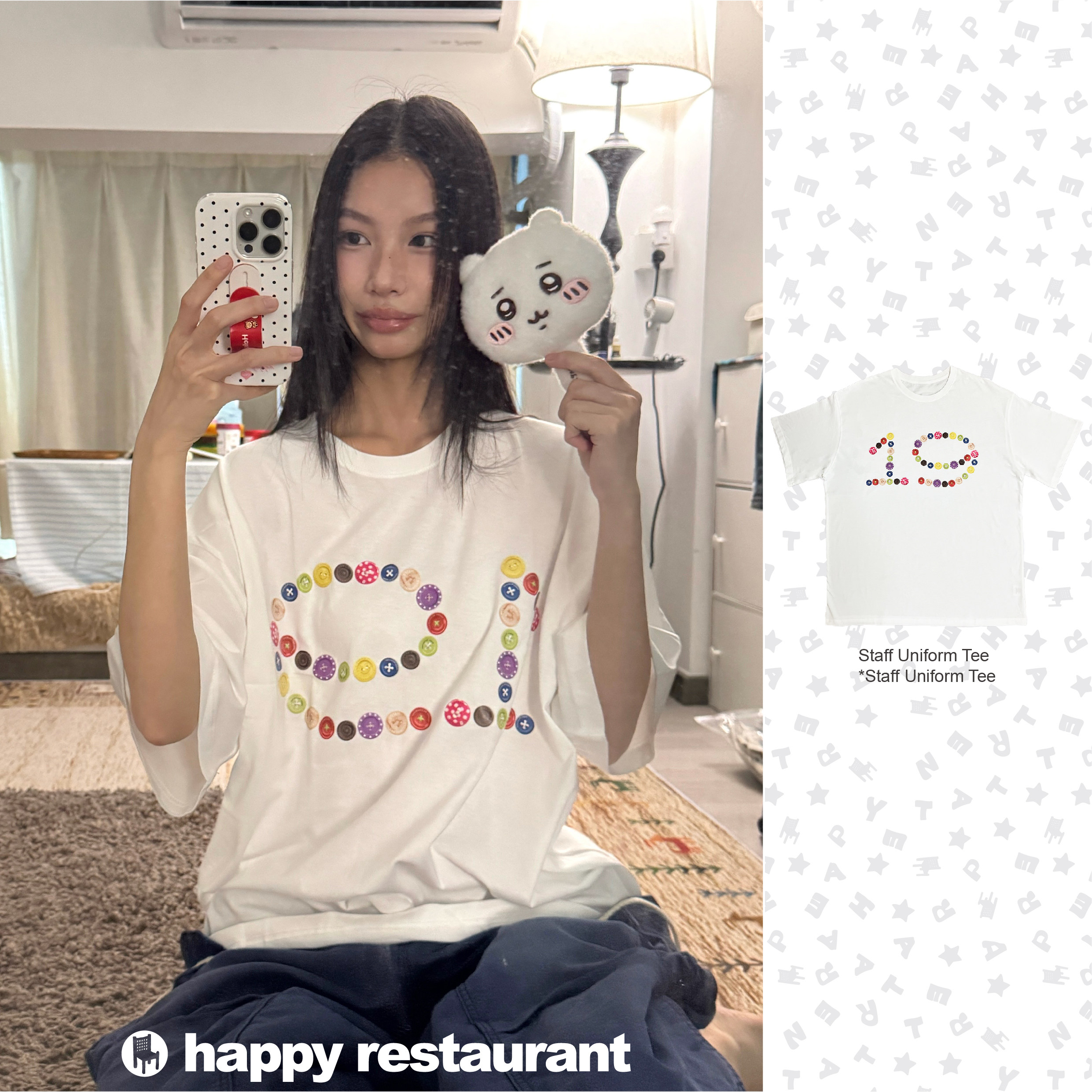 开心餐厅.“Staff Uniform Tee”员工服印花纯棉宽松型短袖T恤 - 实物图