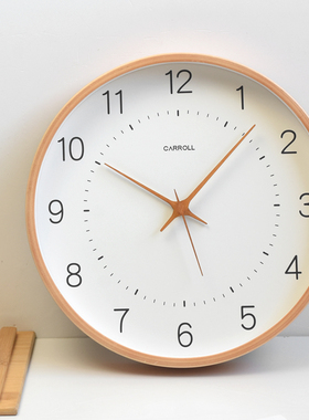 日式原木风客厅挂钟高端大气上档次2025新款奶油风简约日系墙钟表