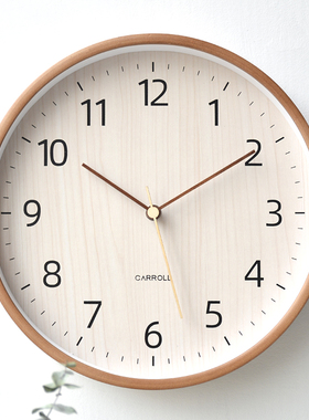 日式挂钟石英钟客厅家用简约时钟现代原木风挂墙钟表静音时间挂表