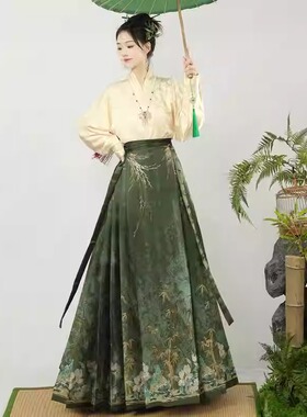 明制原创汉服女织金妆花马面裙飞机袖套装中国风改良汉服日常通勤