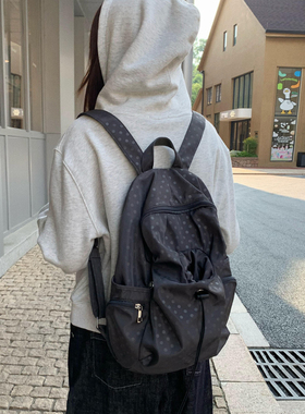 Unique blue原创波点多口袋书包女休闲学院风背包高中学生双肩包