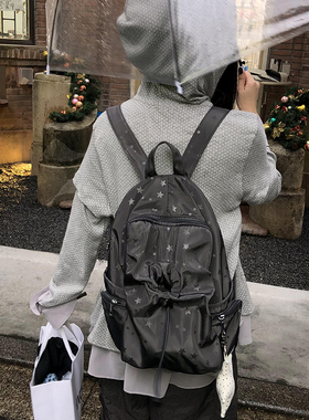 Unique blue原创星星多口袋书包女休闲学院风背包高中学生双肩包